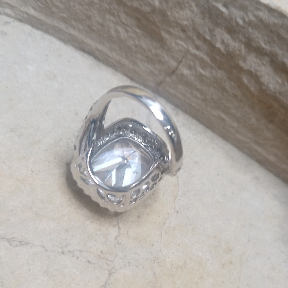 Silver Tone Statement Crystal Ring - image 4